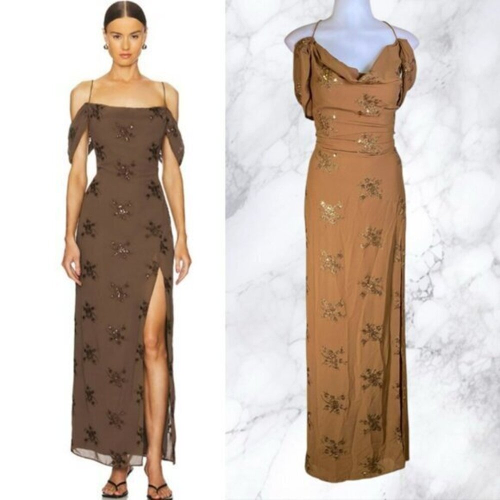 LPA Yvanna Embroidered Maxi Dress - Caramel